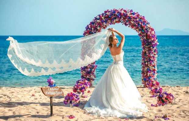 Happy Bride at her beach wedding Phuket, Thailand